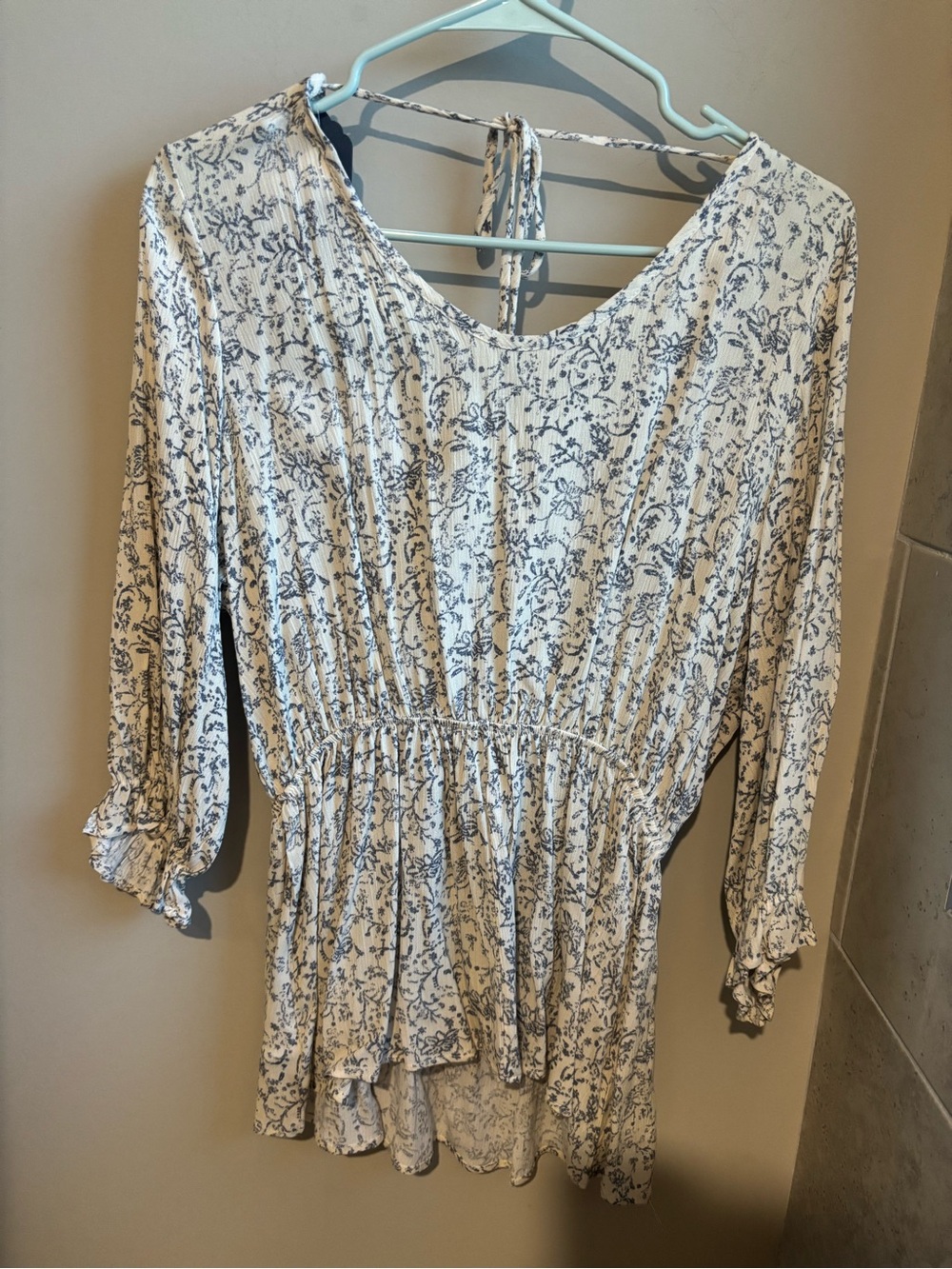 Honeyme Cream and Blue Floral Peplum Tunic